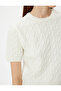 Kurzarm-Strickpullover mit Haarstruktur und Rundhalsausschnitt - 5