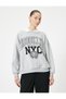 Oversize Polo Neck Sweatshirt College Themed Printed - 3