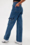 High Waist Cargo Pocket Palazzo Jeans - 2