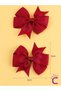 2-Piece Girls' Grosgrain Satin Bow Hair Clip Set Burgundy - Bow Ribbon Clip Hairpin - 3
