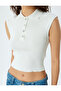 Sleeveless Buttoned Polo Collar Crop Knitwear Top - 5
