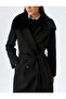 Faux Fur Collar Long Double Breasted Stamp Coat with Belt and Buttoned Pocket - 5