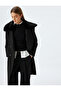 Faux Fur Collar Long Double Breasted Stamp Coat with Belt and Buttoned Pocket - 2