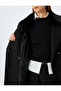 Faux Fur Collar Long Double Breasted Stamp Coat with Belt and Buttoned Pocket - 6