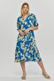 Women's Plus Size V-neck Skirt Pleated Printed Woven Blue Dress