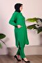 Women's Large Size Top and Bottom Set with Pockets and Stone Embroidery Green - 7