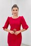 Crepe Fabric Sleeves Balloon Detailed Pencil Dress - Red - 4