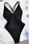 Black Swimsuit - With Low Back Cut and Cross Detail - 4