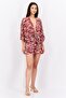 Women Allover Print Short Sleeves Playsuits, Dark Brown - 3