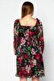 Women V Neck Long Sleeve Floral Mini Dress, Multicolor - 2