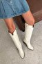 Lena Western Genuine Leather Women's Boots Beige - 2