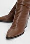Laval Brown Leather Back Zipper Women's Thick Heeled Boots - 3