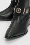 Kenda Black Leather Women's Thick Heeled Boots with Back Zipper and Buckle - 3