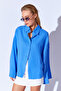 Cobalt Blue Muslin Oversize Shirt - Casual Washed Comfortable Women's Basic Model |   Mks 166881 -01-6881 - 2