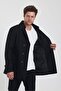 Men's Black Double Breasted Collar Slim Fit Stamp Coat - 3