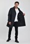 Men's Black Double Breasted Collar Belt Detailed Slim Fit Trench Coat - 3