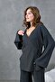 Women's Anthracite Crinkle Fabric Kimono 28174 - 2