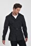 Men's Black Double Breasted Collar Belt Detailed Slim Fit Trench Coat - 6
