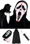 Halloween 120cm Black Hooded Cloak Scream Blood Effect Mask Prank Knife Set Halloween Party - 3