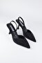 Women's Black Stone Detailed Fabric Evening Stiletto Heeled Shoes - 5