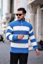 Half Zipper Striped Knitwear Sweater - Blue