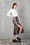 Women's Black High Waist Slit Soft Textured Snake Pattern Midi Skirt [Winter]