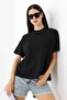 Women's Black Oversize Crew Neck Short Sleeve Cotton Basic Trend T-Shirt - 5