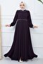 Embroidered Mevlana Fabric Ferace - Plum