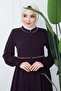 Embroidered Mevlana Fabric Ferace - Plum - 6