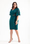 Women's Emerald Green Slim Fit V-Neck Short Sleeve Plus Size Midi Evening Dress - 3