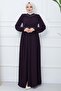 Embroidered Mevlana Fabric Ferace - Plum - 2