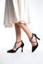 Black Glitter Heeled Women's Shoes Lf805 - 4