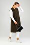 Women's Large Size Long Vest Ottoman Steel Knitted Khaki - 5