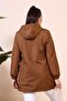 Women's Zippered Large Size Elastic Sleeve Trenc Tan - 7