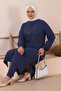 طقم نسائي مقاس كبير من الأسفل إلى الأعلى مع جيوب ومطرز بالأحجار - 7