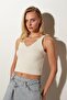 Ecru Ribbed V-Neck Knitwear Bustier