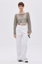 Khaki Boat Neck Perforated Knitwear Blouse - 2