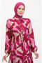 Fuchsia Patterned Lace up Dress - Front Buttoned 0518-04 - 4