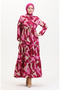 Fuchsia Patterned Lace up Dress - Front Buttoned 0518-04 - 3