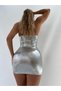 Gray Lame Fabric Waist Detail Mini Dress - 2