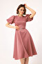 Women's Salmon Balloon Sleeve Stone Belted Mini Satin Evening Dress - 4