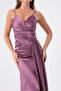 Women's Lavender Strap Long Satin Evening Dress & Graduation Dress - 4