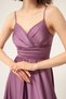 Women's Lavender Satin Long Evening Dress & Graduation Dress with Rope Straps and Waist Belt - 4