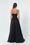 Women's Black Satin Long Evening Dress & Graduation Dress with Rope Straps and Waist Belt - 5