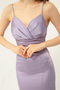 Women's Lilac Strap Slit Long Satin Evening Dress & Graduation Dress - 3