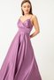 Women's Lavender Satin Midi Evening Dress & Graduation Dress with Rope Straps and Waist Belt - 2
