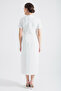 Women's White Pearl Detailed Slit Midi Dress - 5