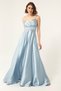 Women's Baby Blue Satin Long Evening Dress & Graduation Dress with Rope Straps and Waist Belt