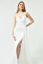 Women's White Strap Long Satin Evening Dress & Graduation Dress - 3