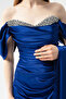 Women's Cobalt Slim Fit Boat Neck Slit Long Satin Evening Dress - 3